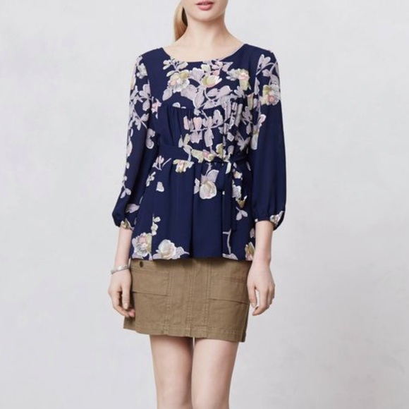 Anthropologie Tops - Anthropologie Sz M Maple Floral Tie Sash Blouse